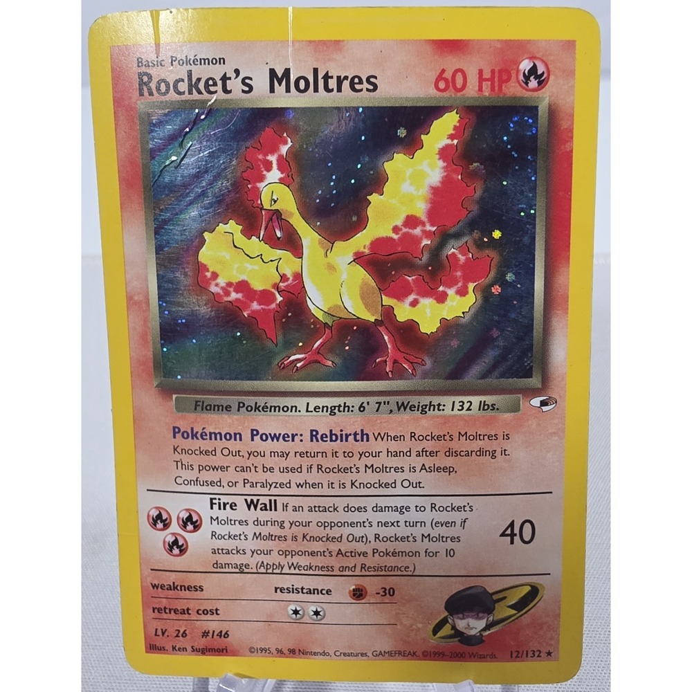 Pokemon TCG WOTC Rocket's Moltres 12/132 Holo Rare Gym Challenge 2000 ENG Swirl